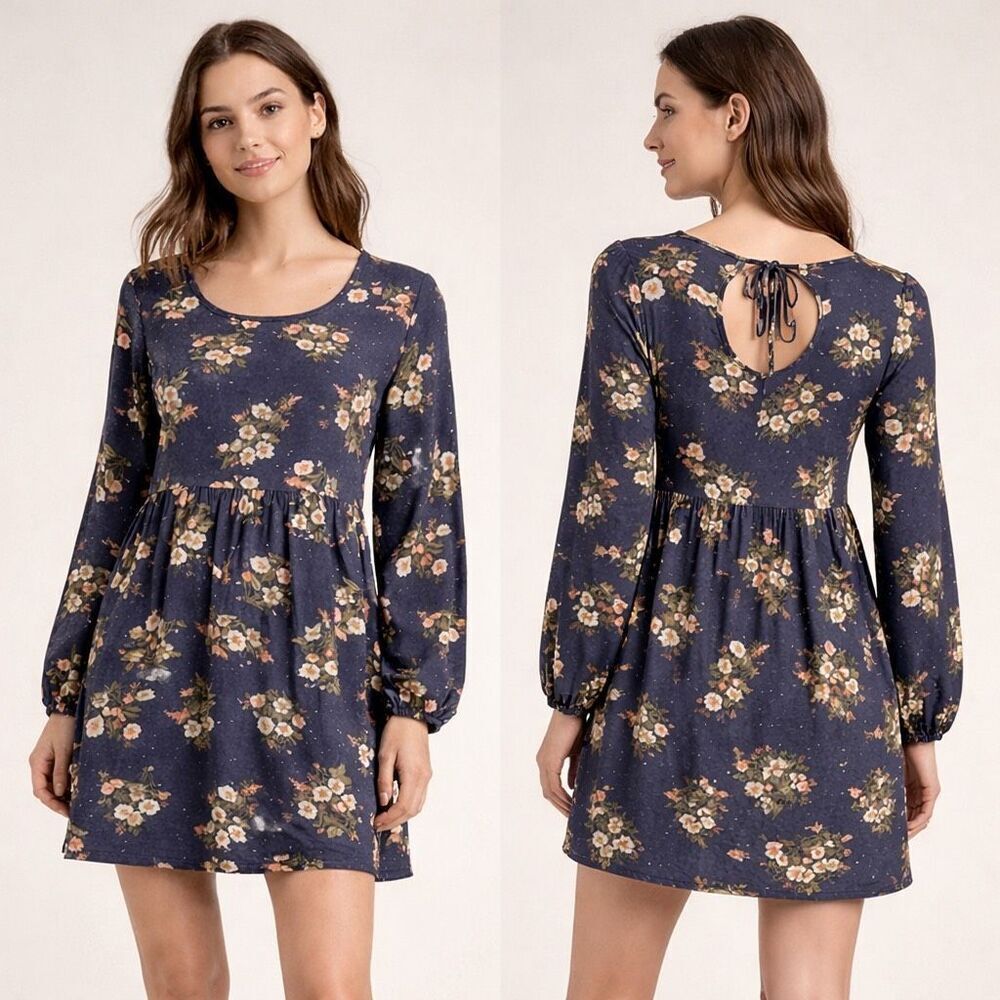 So Goods For Life Women's Long Sleeve Tie Back Mini Floral Dress Size S